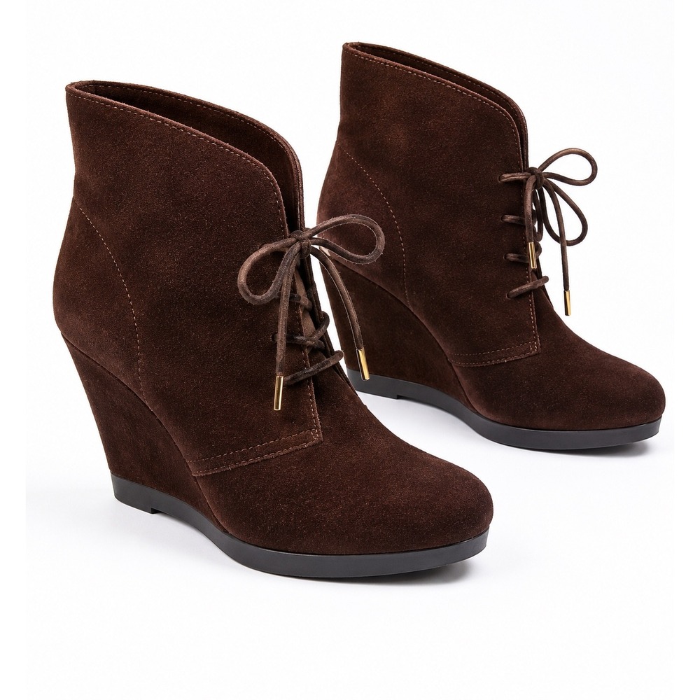 Michael Kors Brown Lace Up Suede Wedge Ankle Boots Women's Size 11M